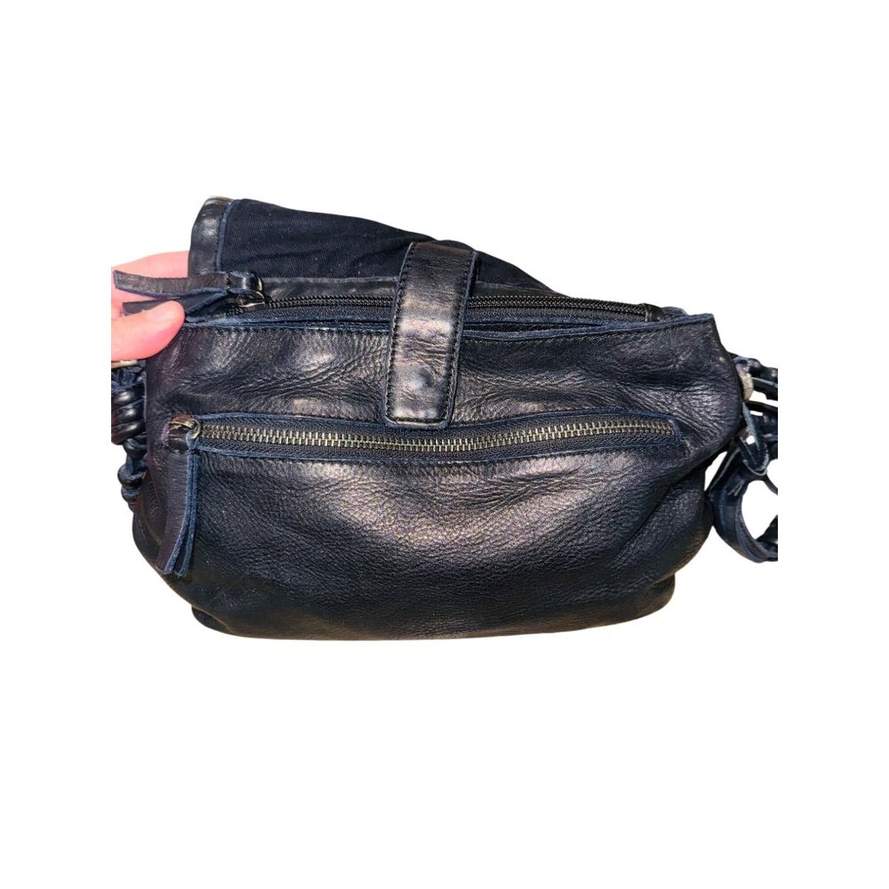 VTG Handwoven Black Leather Crossbody Handbag Adjustable Strap Textured Boho - Picture 13 of 16